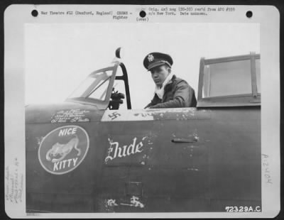 Thumbnail for Fighter > 1St Lt. J.E. Brasher, Rfd #2, Box 330A, Roswell, New Mexico, Of The 82Nd Fighter Squadron, 78Th Fighter Group, Poses In The Cockpit Of His Republic P-47 'Nice Kitty' At 8Th Air Force Station F-357, In Duxford, England.  3 April 1944.