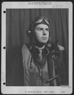 Thumbnail for Fighter > Capt. Gerald W. Johnson Of Owenton, Ky., A Fighter Pilot With The 56Th Fighter Group Based At Norfolk, England, Is Pictured Just After His Return From An Escort Mission Over Enemy Territory.  Capt. Johnson Has Eight Enemy Planes Destroyed To His Credit.