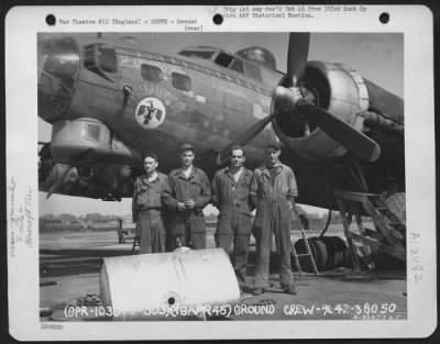 Ground > Ground Crew Of The 359Th Bomb Squadron, 303Rd Bomb Group, Pose Beside A Boeing B-17 Flying Fortress.  England, 19 April 1945.  Aircraft No 43-30850.
