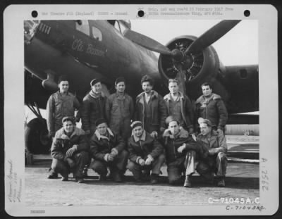 Thumbnail for Ground > Ground Personnel Of The 379Th Bomb Group, Pose Beside The Boeing B-17 "Flying Fortress" "Ole Bassar" At An 8Th Air Force Base In England.  10 November 1943.