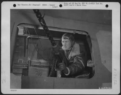 Gunner > Sgt. James F. Donnelly Of Buffalo, N.Y., Waist Gunner On A Boeing B-17 Based At Molesworth, England, Mans His Gun During A Mission Over Enemy Territory.  6 November 1943.