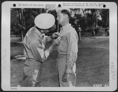 Thumbnail for Consolidated > General Ennis C. Whitehead pinning Distinguished Service Medal on Col. Frederick H. Smith.