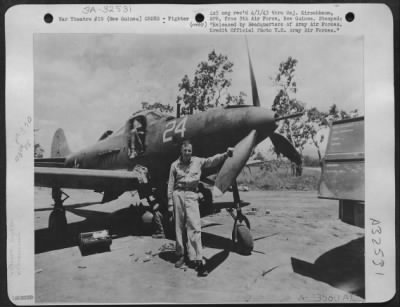 Thumbnail for Consolidated > First Lt. Robert W. Shirk (Shick) of Modesto, Calif., shot down two of the 26 Japanese planes destroyed Feb. 6 over Wau, New Guinea, when the enemy attempted a sneak raid and was intercepted by United States fighter planes. Shirk's total of destroyed