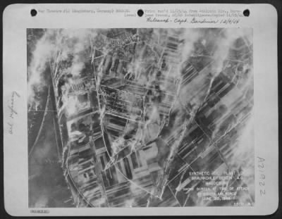 Consolidated > Synthetic oil plant of Braunkohle-Benzin A.G. at Magdeburg, Germany. Smoke screen at time of attack by 8th Air Force 20 June 44.