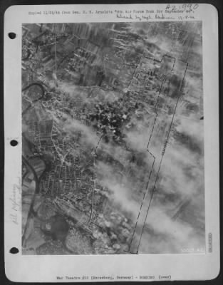 Thumbnail for Consolidated > Boeing B-17 Flying Fortresses dropped concentrations on the synthetic oil plant at Merseburg, Germany-September 1944.