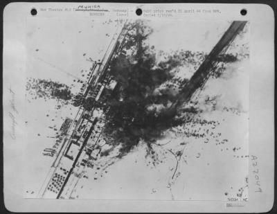 Consolidated > The Dornier Werke final assembly and repair plant located at Oberpfaffenhofen was heavily blasted Saturday March 18th by Fortresses of the U.S. 8th AF during their large-scale daylight attack. Two assembly shops were left burning, a repair shop and