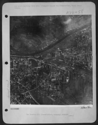 Consolidated > Photo reconnaissance reveals new damage done to the German ball-bearing industry at Schweinfurt, by 8th Air Force bombers on 10/9/44. Bombing thru unbroken clouds, the Boeing B-17 Flying Forts of the 1st Bombardment Div., damaged the Vereinigte