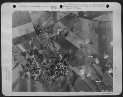 Thumbnail for Consolidated > Boeing B-17 Flying Fortresses of the U.S. Army 8th Air Force attacking the Nazis air replacement depot at Stargard Airfield, 20 miles east of Stettin, Germany on Oct 6, 1944.