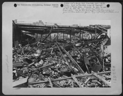 Consolidated > The Matford Aero-engine plant at Strasbourg, Germany after attack by the 8th AF on 27 May 1944. Alsatian workers at the plant said that 80% of the bombs hit the target, gutting completely the heart of the big factory where engine components were made
