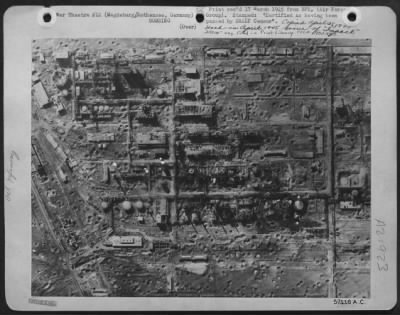 Consolidated > The Braunkohle Benzin A.G., Nazi Synthetic Oil Plant At Magdeburg / Rothensee, Germany, Has Been Knocked Out Of Production By Us 8Th Af Attacks Earlier This Month As Reconnaissance Pictures Show.  The Damage, Which Is Severe, Is Distributed Over The Entir