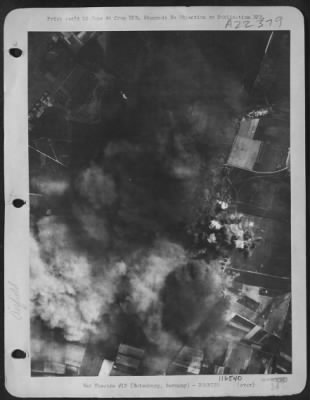 Consolidated > Burning Nazi Airdrome -- At The Rotenburg Aircraft Depot In Germany, Consolidated B-24 Liberators Of The Us 8Th Aaf Set The Stage For This Picture With Their Concentrated Attack On 30 May 44.  Many Large Workshops Were Set Afire.