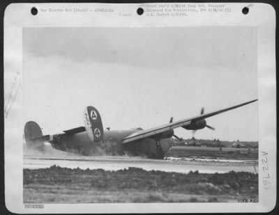 Thumbnail for Consolidated > After bringing destruction upon a vital axis target in Germany, this flak-riddled Consolidated B-24 Liberator of the 15th USAAF was forced to crash land at its' base in Italy. The photo was taken as the plane hit the ground.