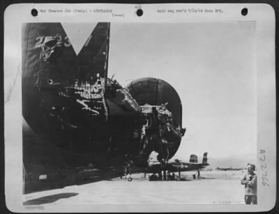 Consolidated > 1st Lt. Donald Stevenson Meridian, Miss., won the Silver Star for miraculously flying this battered Consolidated B-24 Liberator back to its 15th AF base in Italy after a Turin attack.