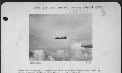 Consolidated > 'Airman'S De-Fright' A Graphic Picture Of Anti-Aircraft Fire Bursting Around A Boeing B-17 "Flying Fortress" In Italy.  ( 1 Of 4 Photos).