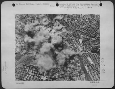 Consolidated > Boeing B-17 Flying Fortresses of the 15th Air Force attacked railyards in Rome and left them covered with this pall of smoke and dust, as heavy bombers attacked on 19 July 44.