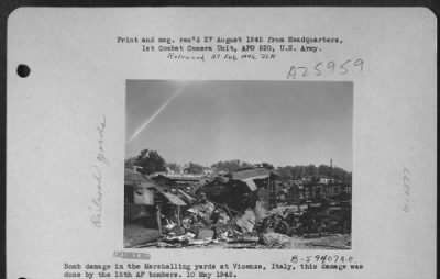 Thumbnail for Consolidated > Bomb Damage In The Marshalling Yards At Vicenza, Italy, This Damage Was Done By 15Th Air Force Bombers 10 May 1945.