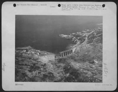 General > Thunderbombers Of The Tactical Air Force Pinpointed This Bridge On The French Riviera During The Invasion Into Southern France.  This Photo Was Taken By A Specially Equipped Lockheed P-38 Ship Which Followed The Republic P-47S In Their Fierce Attacks Agai