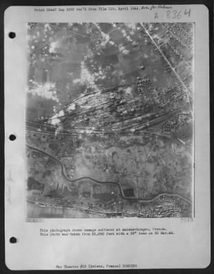 Thumbnail for Amiens > This Photograph Shows Damage Suffered At Amiens-Longau, France.  This Photo Was Taken From 21,000 Feet With A 36' Lens On 20 March 44.