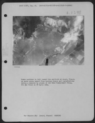 Thumbnail for Avord > Bombs Continue To Fall Toward The Airfield At Avord, France, As Smoke Pours Upward From Burning Planes And Installations During A Mission By Planes Of The 92Nd Bombardment Group, 8Th Air Force On 28 April 1944.