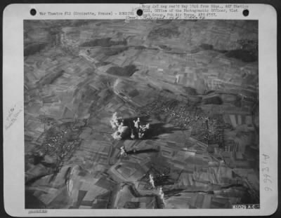 Croisette > Bombs Dropped By Boeing B-17 Flying Fortresses Of The 91St Bomb Group, 8Th Air Force, Burst On The Objective At Croisette, France.  14 January 1944. (Altitude 12100 Feet).