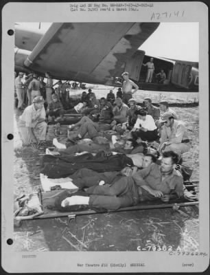 Thumbnail for Consolidated > American and Italian wounded at Agrigento, Sicily await evacuation by plane to Africa for further medical treatment. 25 July 1943.