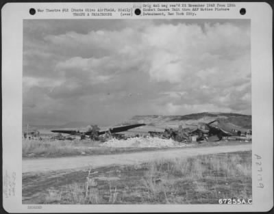 Thumbnail for Consolidated > After releasing gliders, tow planes drop the paratroopers which they have carried as well as towing gliders which participated in 52nd Troop Carrier Wing maneuvers over Sicily in 1943. The gliders were also loaded with troops, guns, vehicles, etc.