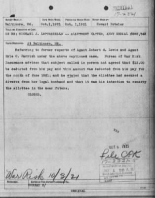 Bureau Section Files, 1909-21 > Michael Joseph Letteriello (#17-2321)