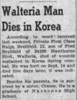 Thumbnail for Ralph Breitfeld Dies in Korea Oct 11 1951 Torrance Press.png