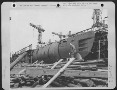 Consolidated > Bomb damage at the Deshimag submarine shipyard at Bremen, Germany.