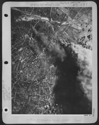 Consolidated > FOUR FACTORIES AND AIRFIELD HIT: Consolidated B-24 Liberators of the 8th AAF pay an Easter Saturday visit to the Brunswick area and while there, blasted the nearby airfield (top) the Wilke-Werke AG engineering works and the Wilhelmitor ME-110