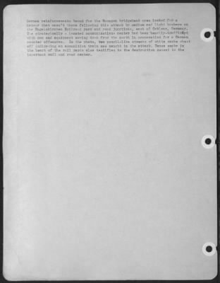 Thumbnail for Consolidated > German reinforcements bound for the Romagen bridgehead area looked for a detour that wasn't there following this attack by medium and light bombers on the Engelskirchen Railroad yard and road junctions, east of Coblenz, Germany. The strategically