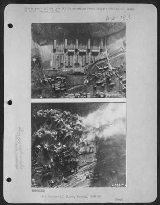 Consolidated > BEFORE AND AFTER AT LATER--These pictures show the attack on the German barracks at Lahr, Germany 18 miles southeast of Strasbourg, Germany by First Tactical Air Force B-26 Marauders, which virtually destroyed all the buildings in the Force B-26