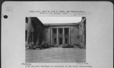 Consolidated > Tank And Auto Wreckage In Courtyard Of The Reich Chancellery, Berlin, Germany.