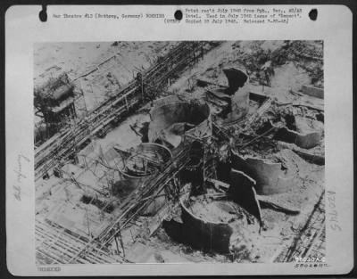 Consolidated > Synthetic Oil Plant At Bottrop, West Of Gelsenkirchen, Germany, Produced Approximately 100,000 Tons Of Oil Per Month For The German War Machine Before It Was Wrecked By Us 8Th Af And The Raf.  The Cement Enclosures For The Tanks Offered Little Protection