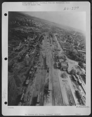 Consolidated > Aerial View Of The Bomb Damaged Railroad Yards At Fulda, Germany.  9 May 1945.