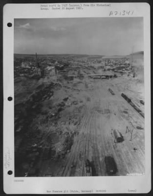 Consolidated > Aerial View Of The Bomb Damaged Railroad Yards At Fulda, Germany.  9 May 1945.