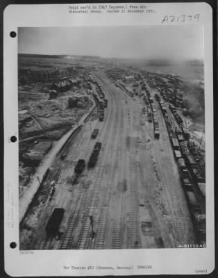 Consolidated > Aerial View Of The Bomb Damaged Railroad Yards At Giessen, Germany.  9 May 1945.