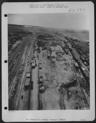 Consolidated > Aerial View Of The Bomb Damaged Railroad Yards At Giessen, Germany.  9 May 1945.