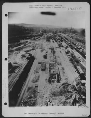 Consolidated > Aerial View Of The Bomb Damaged Railroad Yards At Hildensheim, Germany.  10 May 1945.