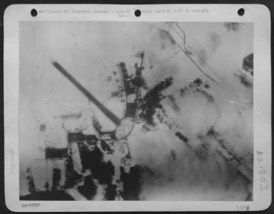 Consolidated > Forts Blast Nazi Airdrome -- While Consolidated B-24 Liberators Were Paying Their Lethal Respects To Friedrichshafen, Boeing B-17 Flying Fortresses Of The Us 8Th Af Were Hammering The Lechfeld Airdrome In Southwestern Germany During Saturday'S Daylight Op