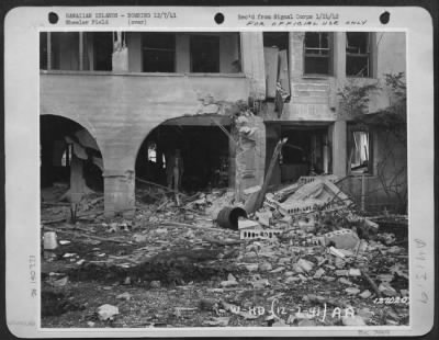 Thumbnail for Consolidated > First Army Photos Of The Bombing Of Hickam Field, Hawaii, Dec. 7, 1941.  Damage To Barracks, Wheeler Field.