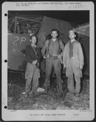 Groups > Colonel John R. Alison (Left) Poses With An Unidentified British Officer (Center) And Major William H. Taylor, Jr. (Right) Beside A Glider Of The 1St Air Commando Forces At Broadway, Burma.