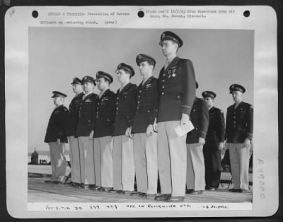 Groups > Officers On Reviewing Stand - Officers Review Military Personnel Of Rosecrans Field Army Air Base, St. Joseph, Missouri, As They Pass By In Ceremonies Held At Rosecrans Field Army Air Base, St. Joseph, Missouri, On October 27, 1943. Left To Right, Colonel