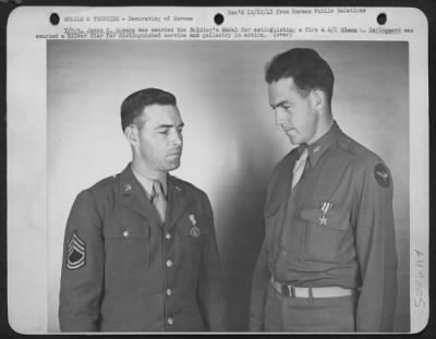 Groups > Mather Field... Immediate Release... Two Men Were Awarded Citations By The War Department As Mather Field, Army Air Forces Advanced Flying School, Sacremento, On The Same Day. T/Sgt. James C. Bowers Was Awarded The Soldier'S Medal For Heroism For His Brav
