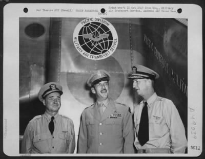 Thumbnail for Groups > Left To Right: Rear Admiral William G. Tomlinson, Major General Laurence S. Kuter And Rear Admiral Matthew Gardner. Honolulu, Hawaii, 28 July 1948.