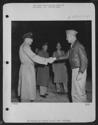 Groups > Brig. Gen. Haward K. Ramey, Left, Commanding General Of The Vii Bomber Command, Congratulates Colonel Wm. A. Matheny After Successful Completion Of A Trip. [Midway Island]