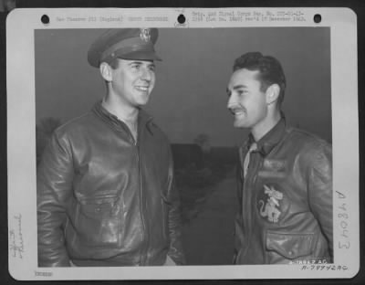 Thumbnail for Groups > Left To Right, 1St Lt. Harold J. Man (Bombardier) And 2Nd Lt. Thomas B. Roll (Co-Pilot), Both Members Of The 93Rd Bomb Group, Pose At Hardwick England After Returning From The North African Campaign. 26 March 1943.