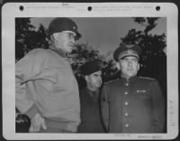 Lt. Gen. Omar Bradley, Left, Is Shown Explaining The Allied Campaign In Normandy To Major General Schraapov, One Of The Three Soviet Officers Who Visited The Beach Head.  Colonel John S. Griffith, Center, Accompanied The Russian Officers On Their Tour Of - Page 1