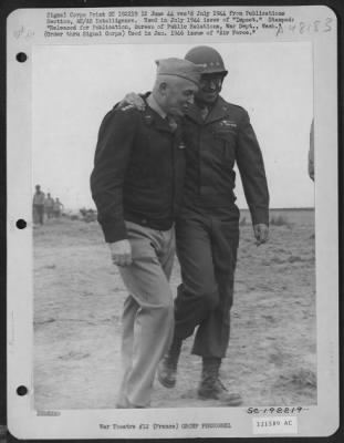 Groups > Appearing Cheerful Over What They Have Seen In Their Tour Of Inspection Of American Progress In France, General Henry H. Arnold, Left, Commanding General, U.S. Army Air Forces, And Lt. General Omar N. Bradley, Right, Commanding General, U.S. Ground Forces