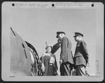 King and Queen of England > The King And Queen Of England Inspect The New P-47 During A Tour Of Inspection Of An American Fighter Station In England.  Accompanying The King And Queen Are (L T R) Colonel Arman Petersen, Flagstaff, Arizona And Brig. Gen. Frank O'D Hunter, Cg 8Th Air F